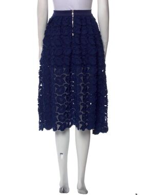 Maje Navy Floral Lace Midi Skirt with Sheer Overlay